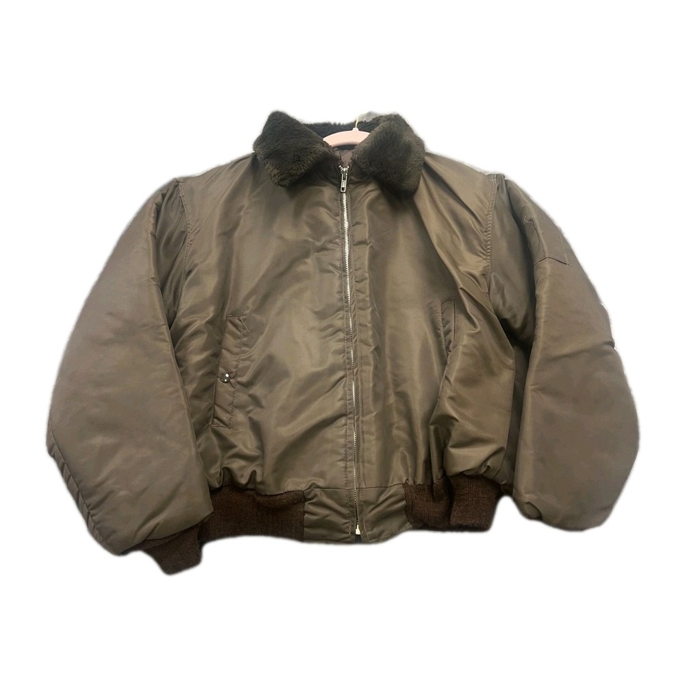 VTG Womens Puffer Jacket Extra Large Olive Green Quilt Lined Insulated Full Zip